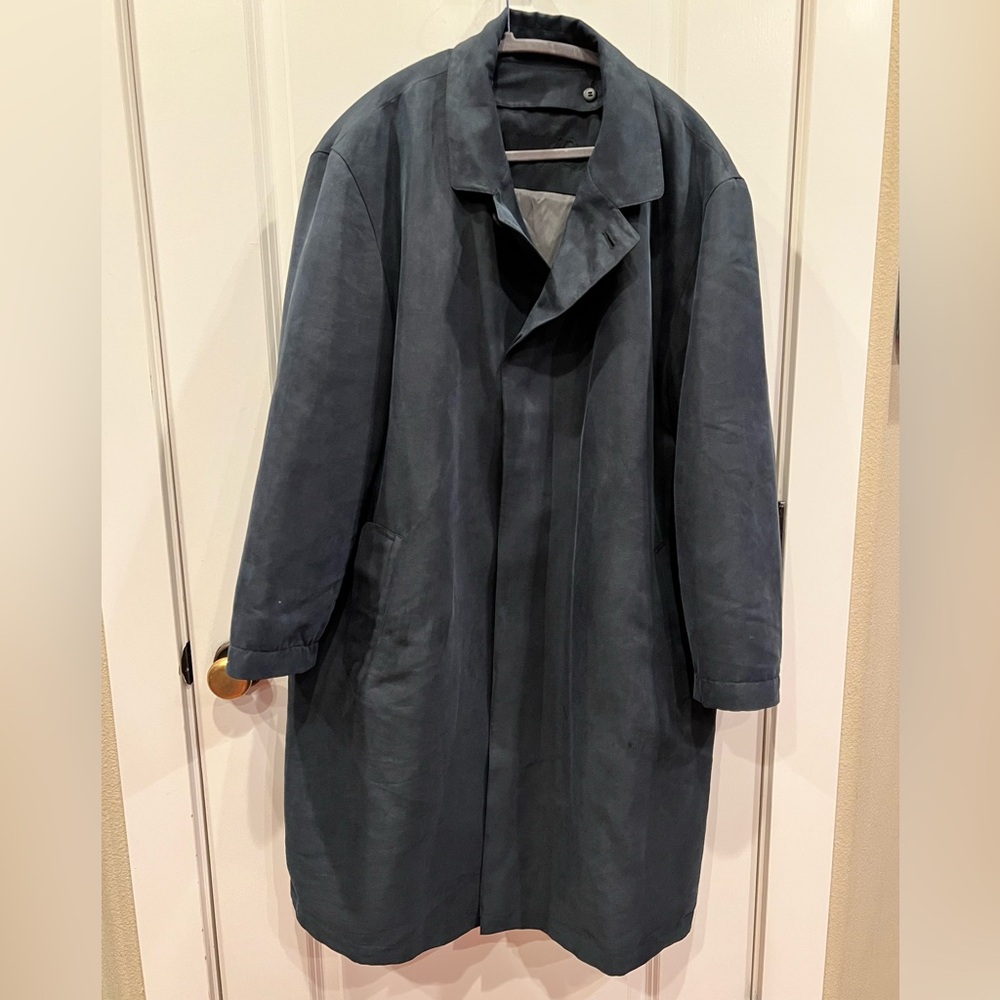 Sanyo Men's Navy Blue Trench Coat Sz R-42 Wool Blend Removable Lining EUC